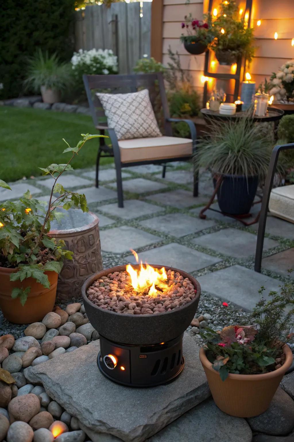 Enjoy flexibility with a portable propane fire pit that can be moved to different locations.