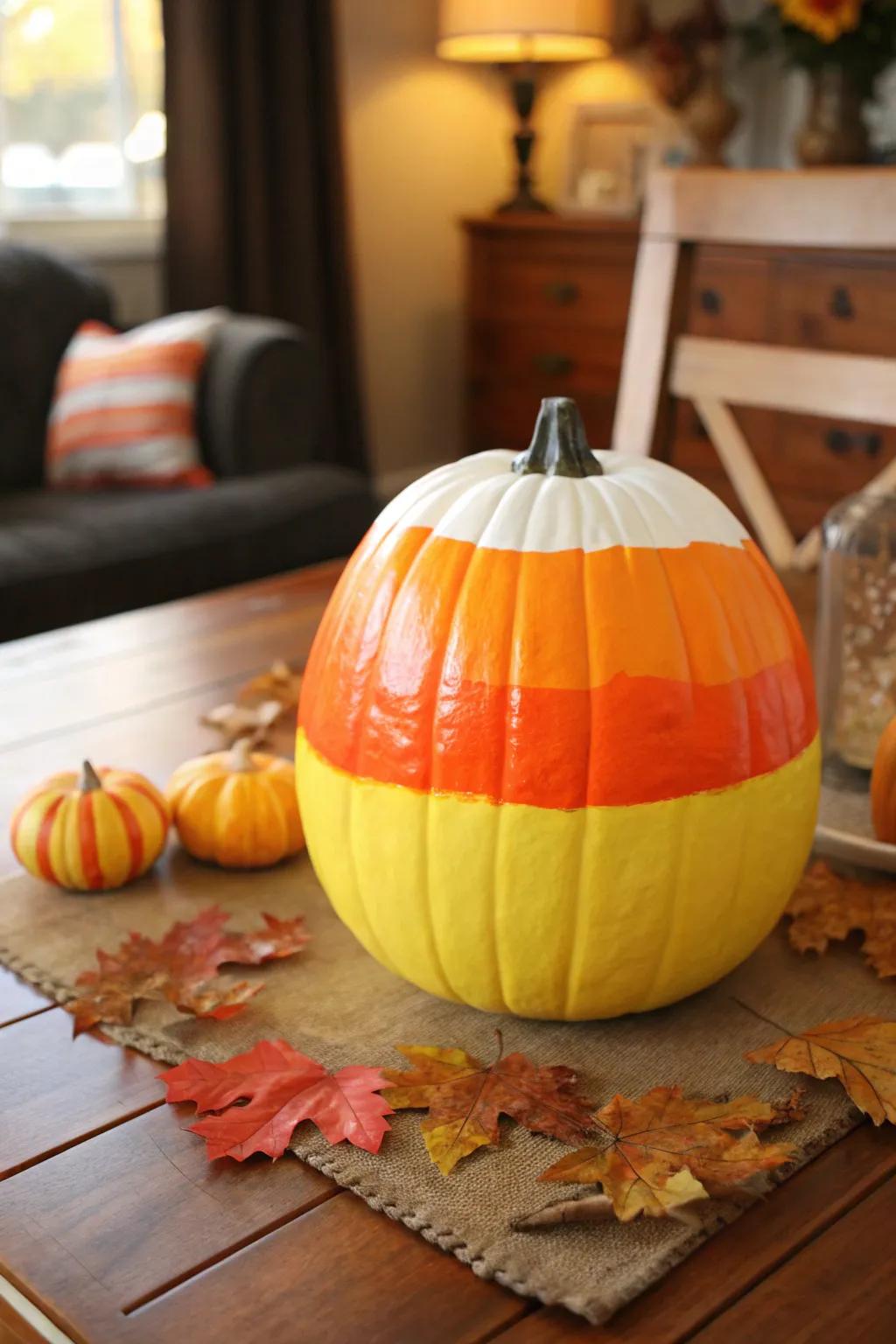 A delightful sugar kernel pumpkin infusing hue into fall ornamentation.