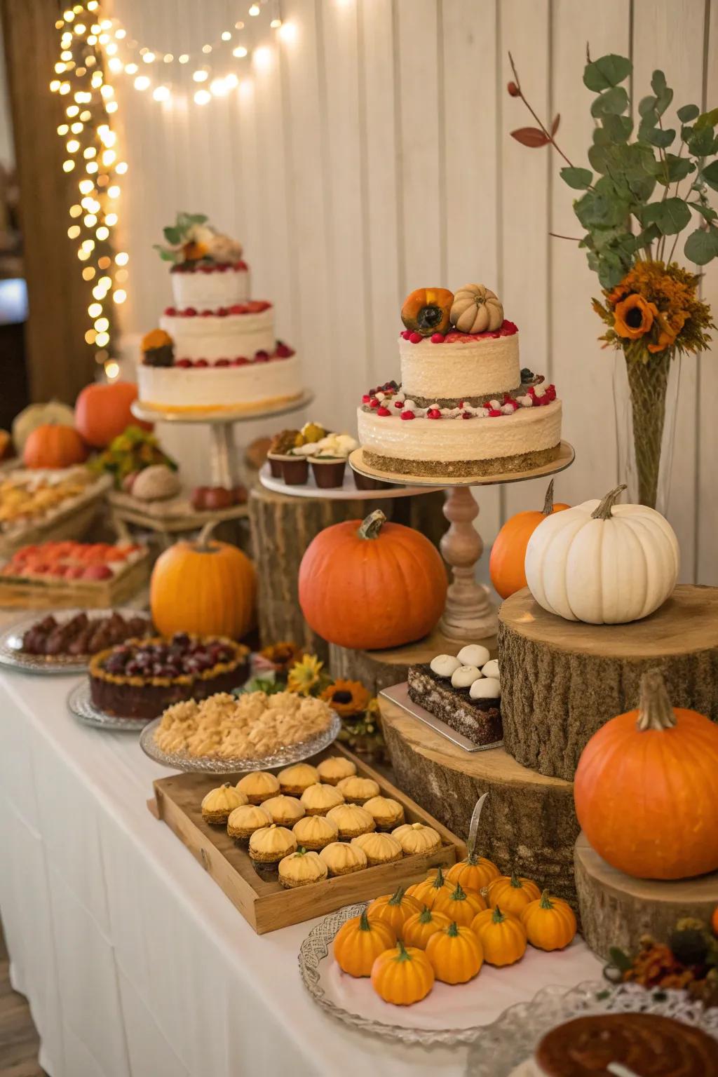 A sweet display adorned with charming gourd decorations.