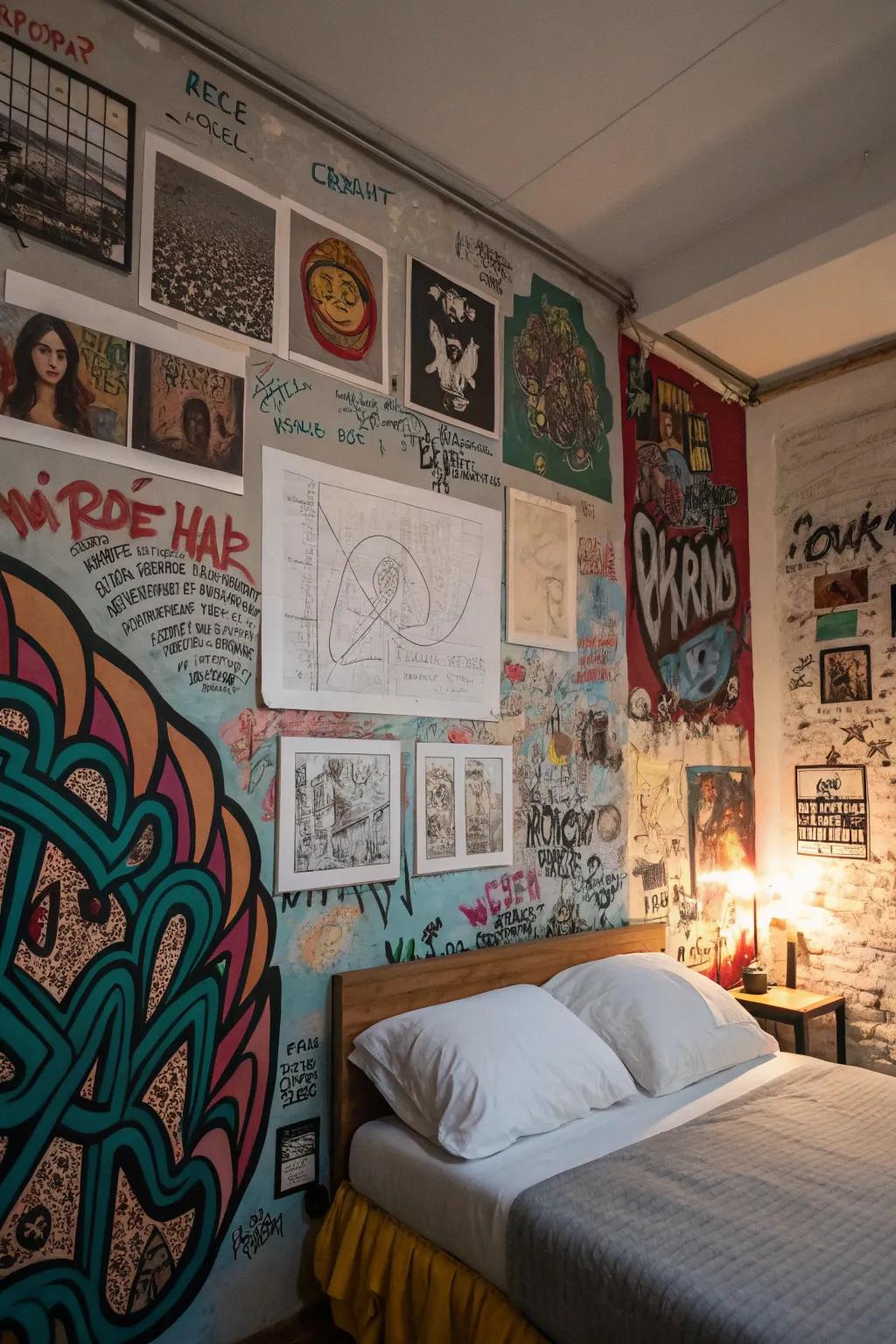 Voice your artistry through street art and hand-drawn artwork upon your walls.