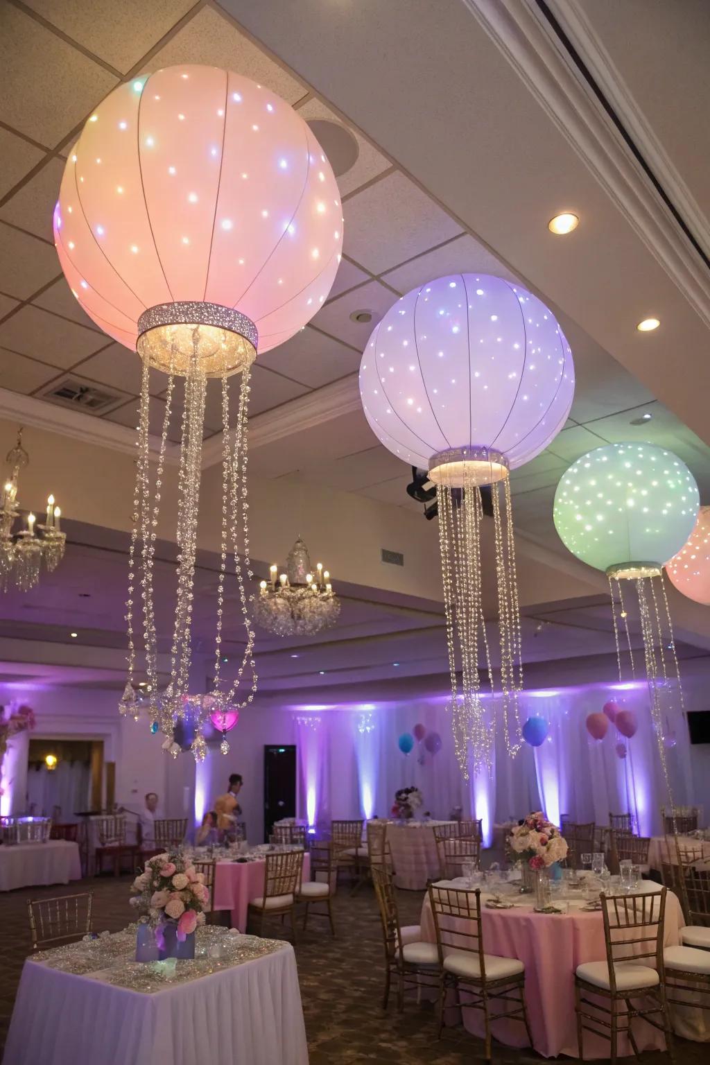 Balloon chandeliers incorporate a hint of fantasy into the venue.
