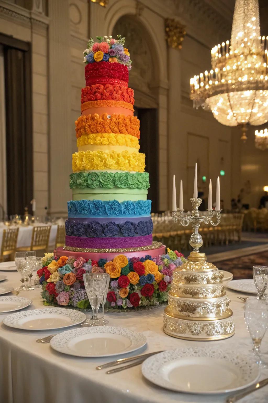 A multi-tiered spectrum confection engenders a striking focal point.