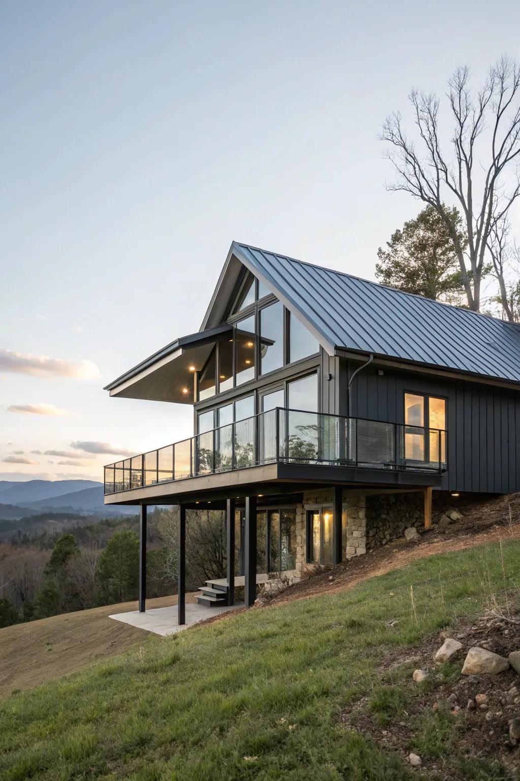 A raised ranch featuring a streamlined steel roof for a modern architectural effect.