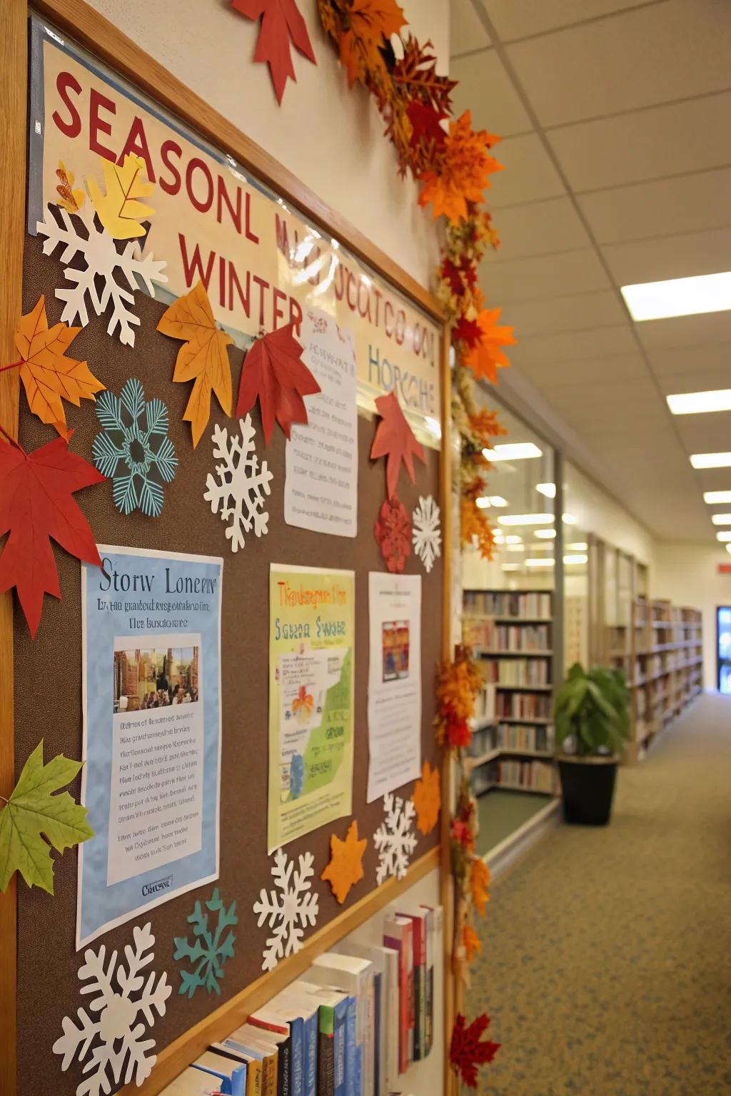 Seasonal decorations keep the reading board fresh and exciting year-round.