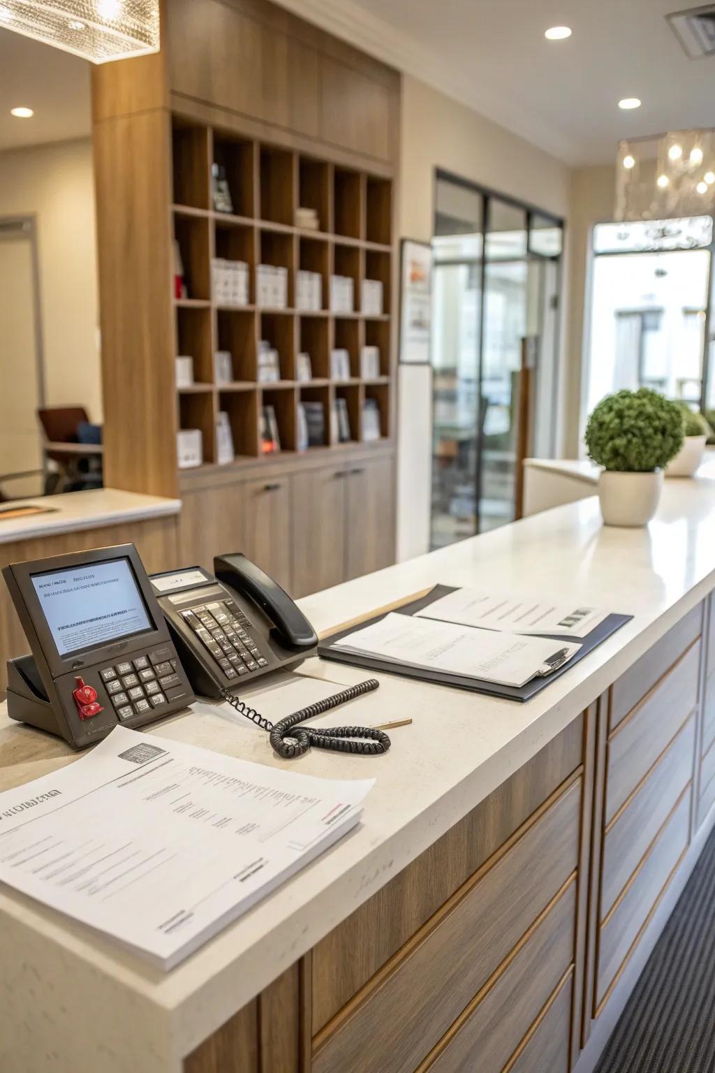 A practical front desk that focuses on organization.