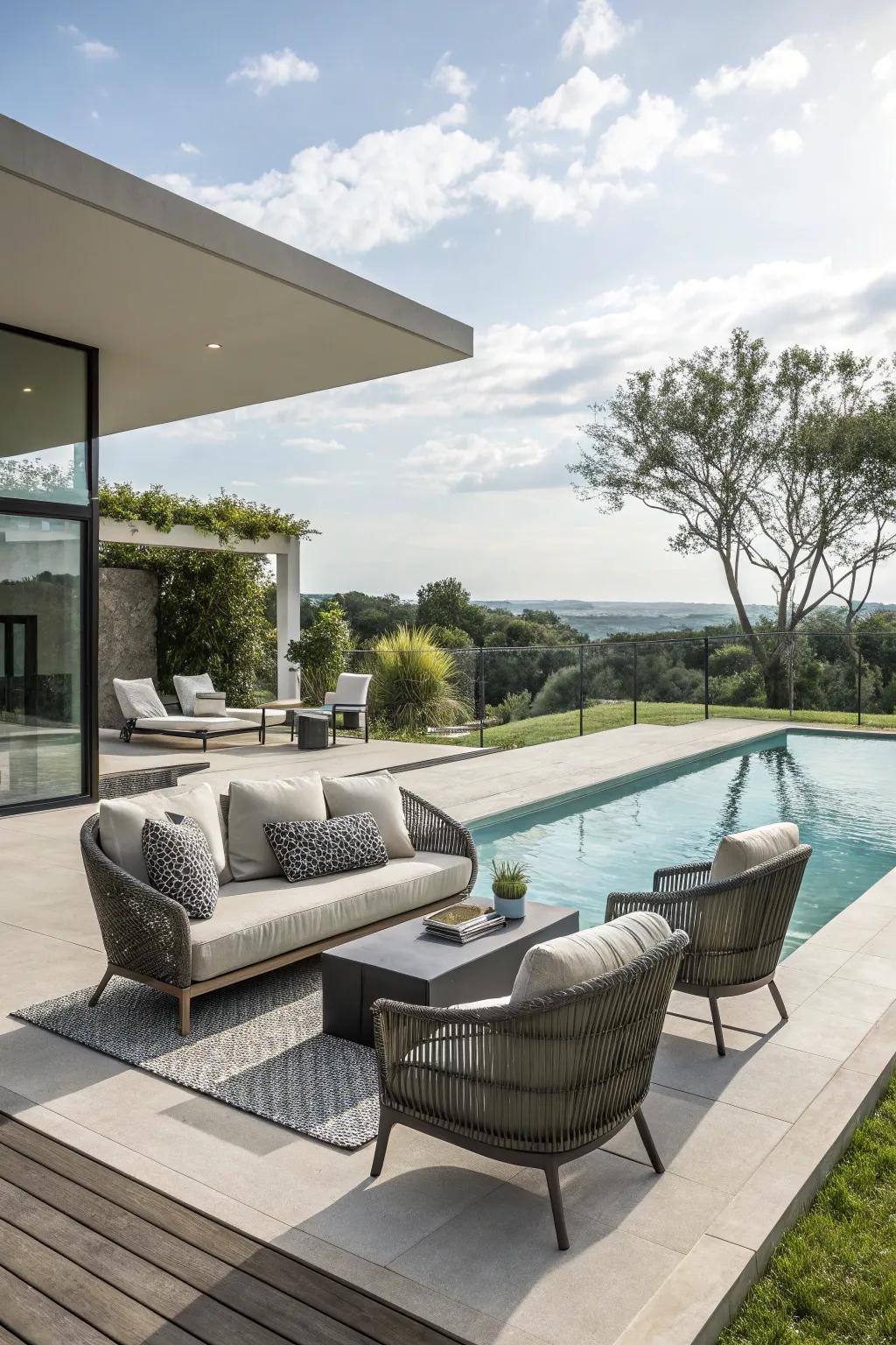 Extend your living space with a poolside lounge spot.