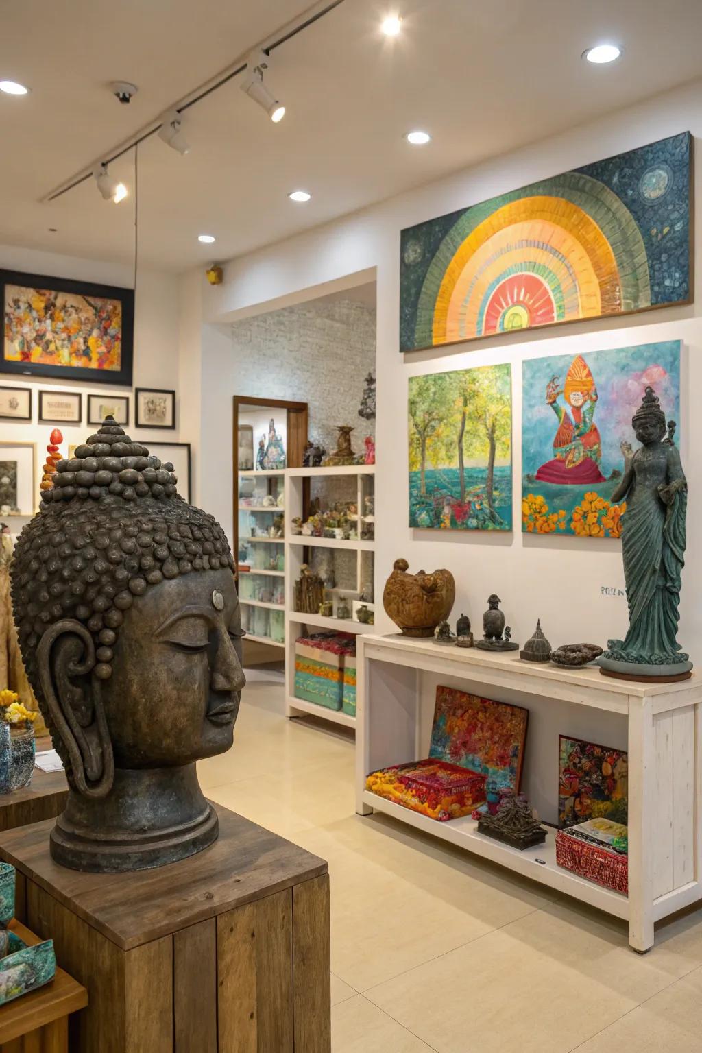 Artistic embellishments infuse individuality and allure into retail environments.