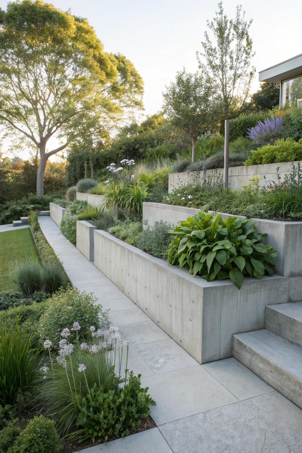 Poured stone mix walls provide a sleek, modern feel.