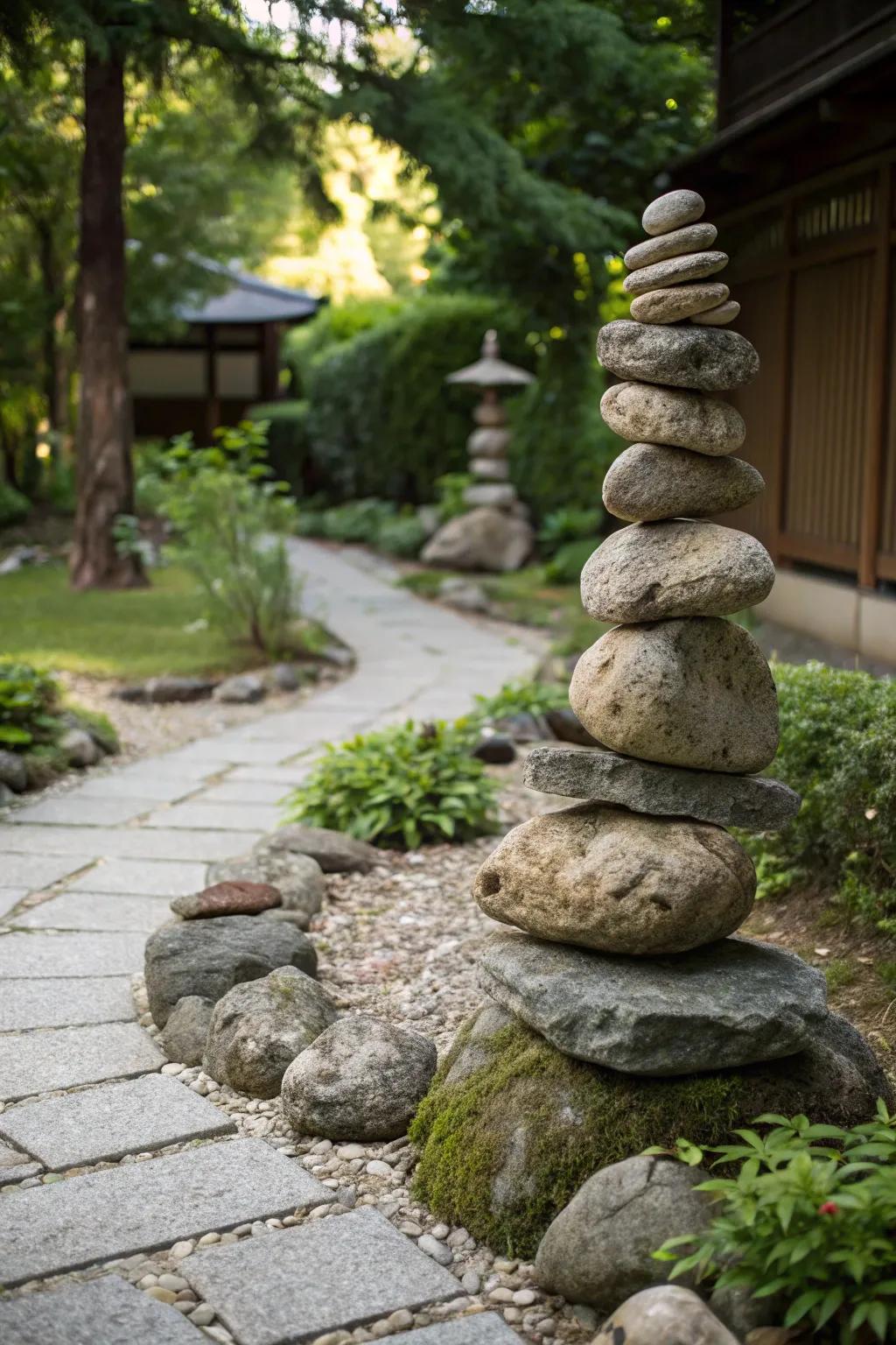 Express inventiveness through unique stream stone sculptures that inject personality into your garden.