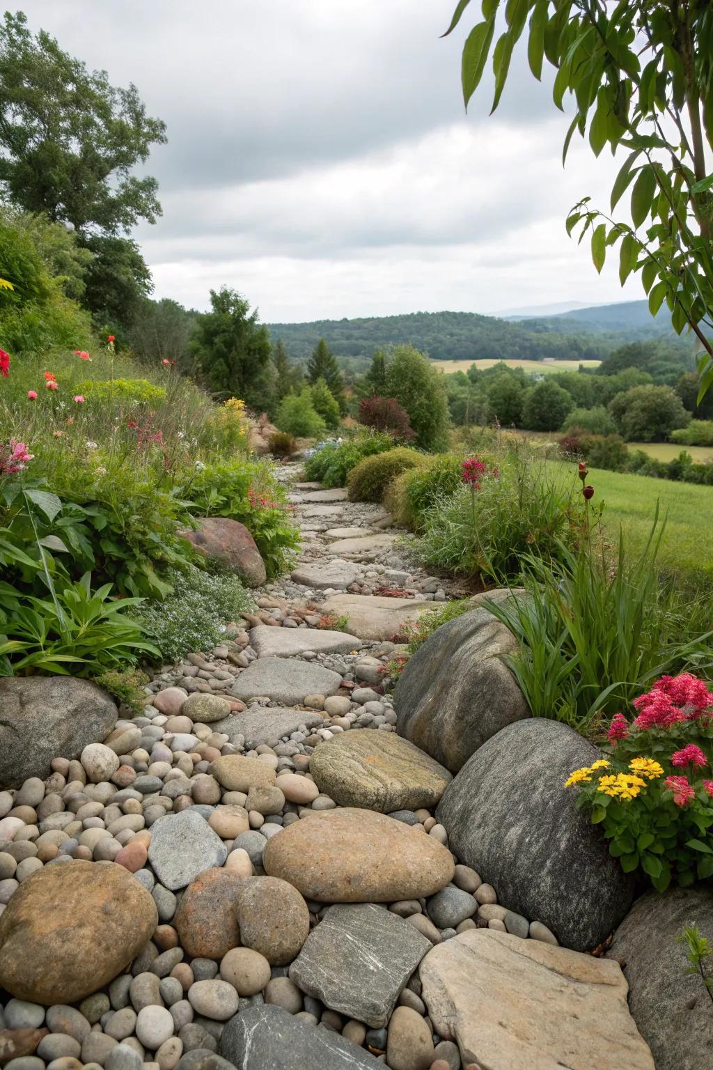 Varied rock surfaces give rise to a lively landscape.