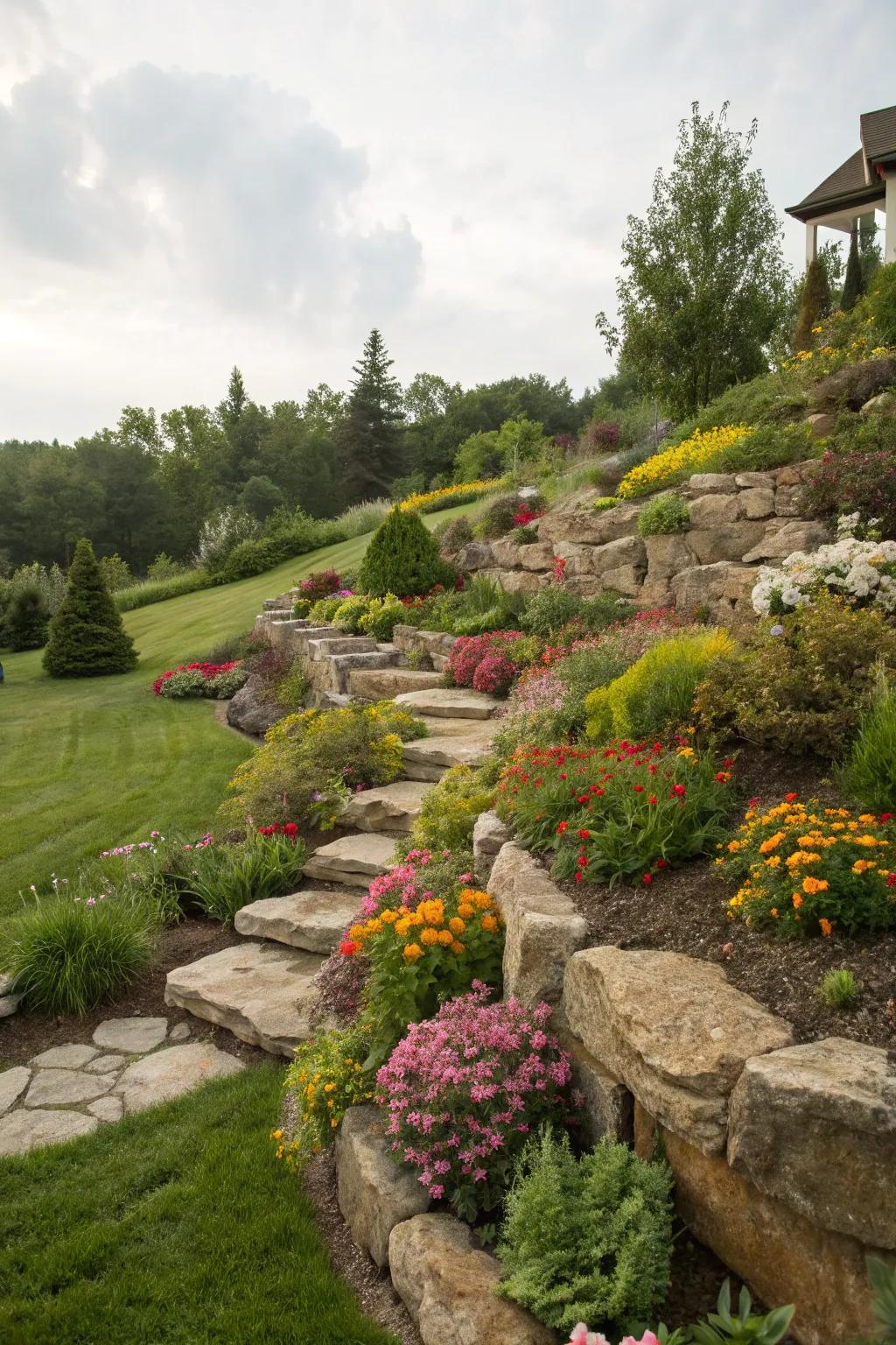 Secure inclines with beautiful stone setups.