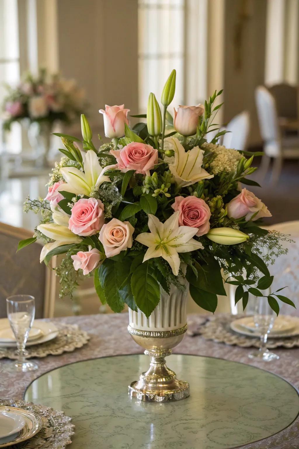 Flowers breathe vitality into your romantic dining arrangement with their allure and fragrance.