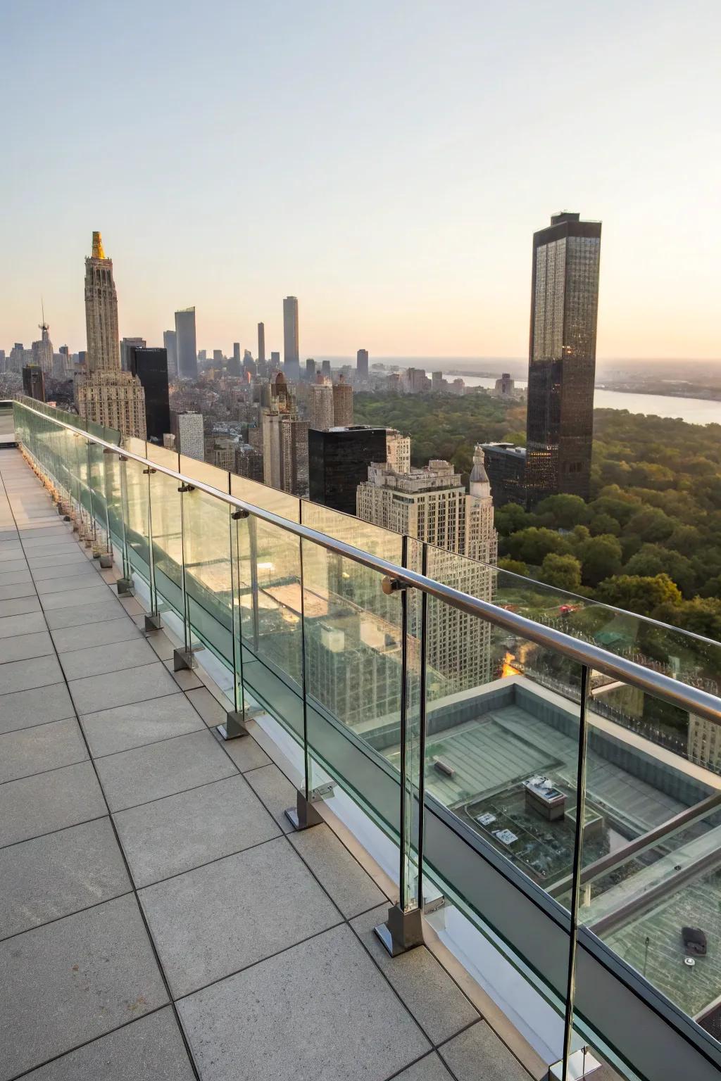 Glass railings offer safety without compromising views.
