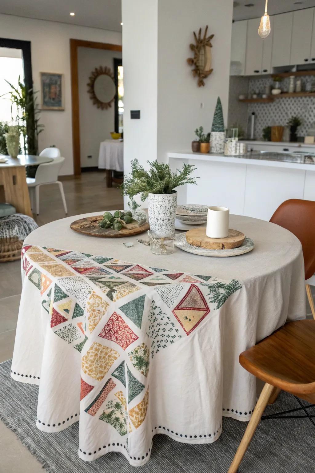 Irregular draping introduces a contemporary visual appeal.
