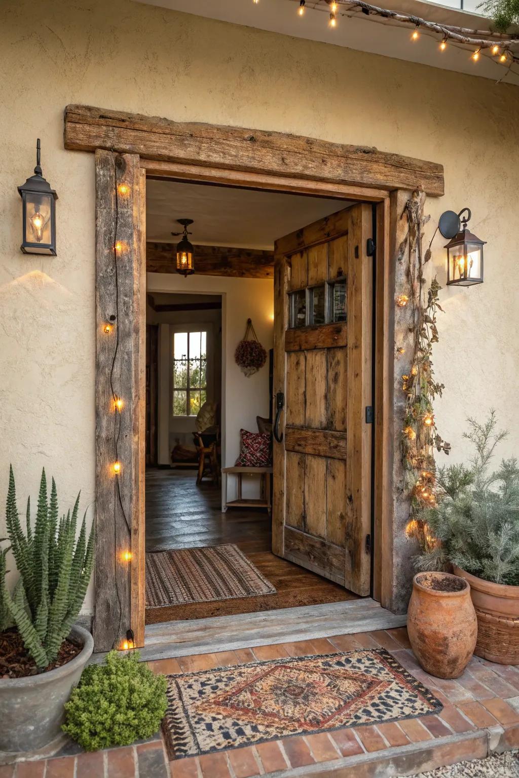 Earthy and inviting doorway creating a snug entryway atmosphere.