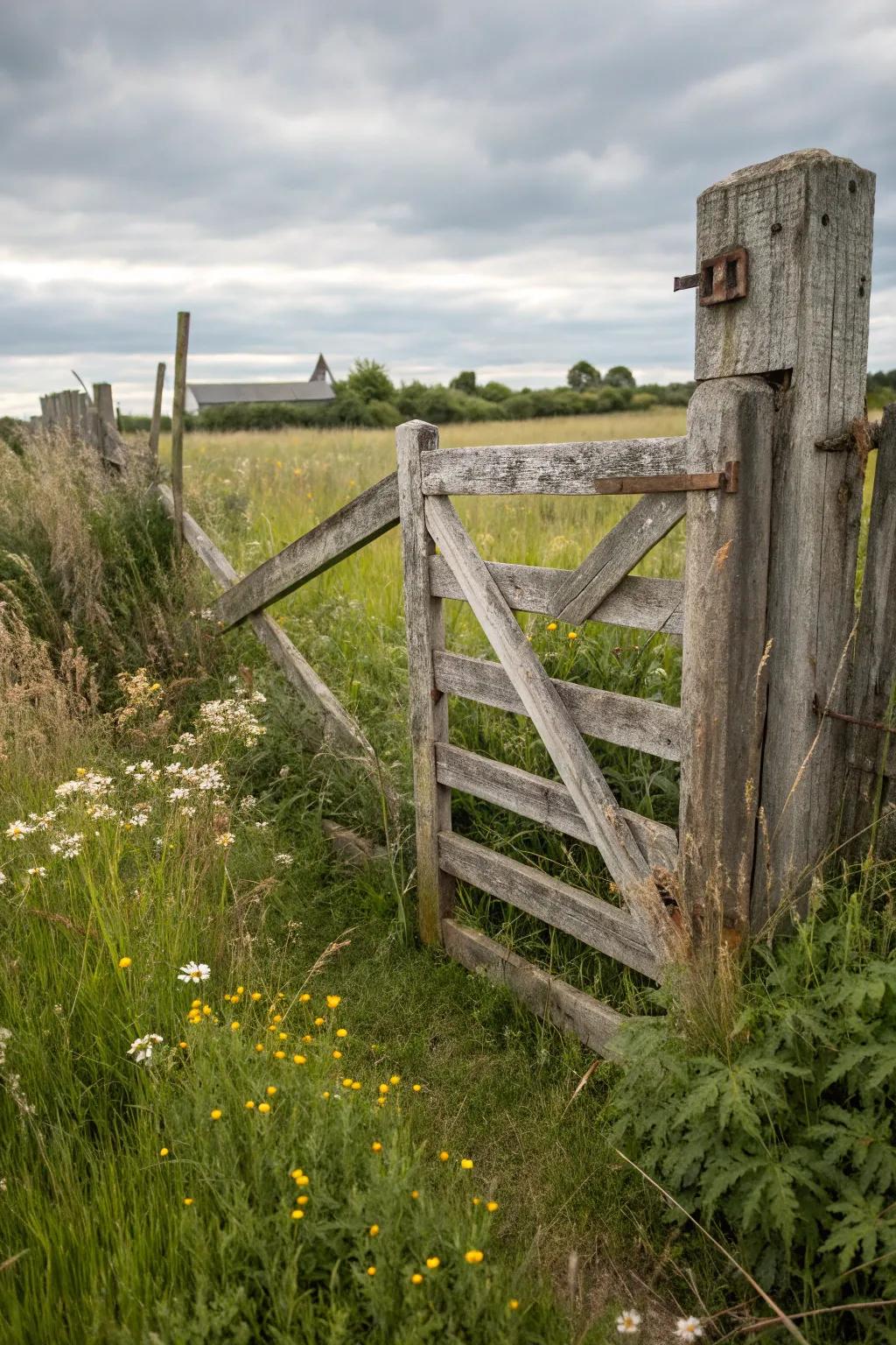 A homestead gate exhibiting the sophisticated aesthetic of aged timber.