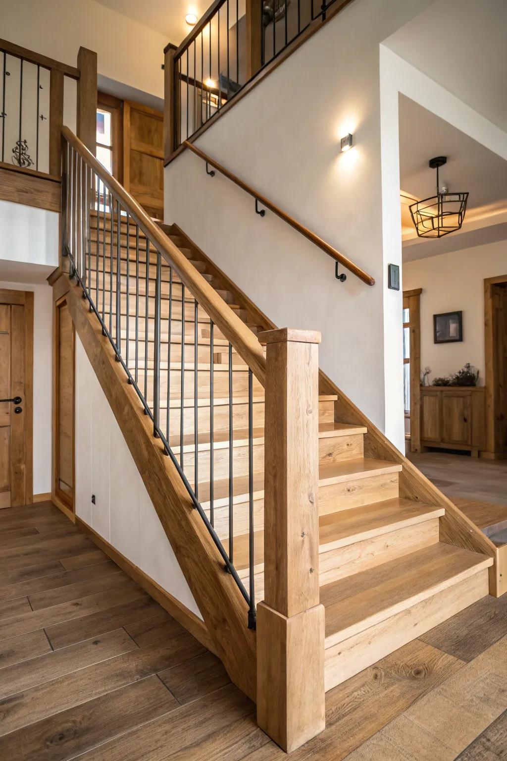 An essentialist rustic staircase that emphasizes simplicity and inherent beauty.