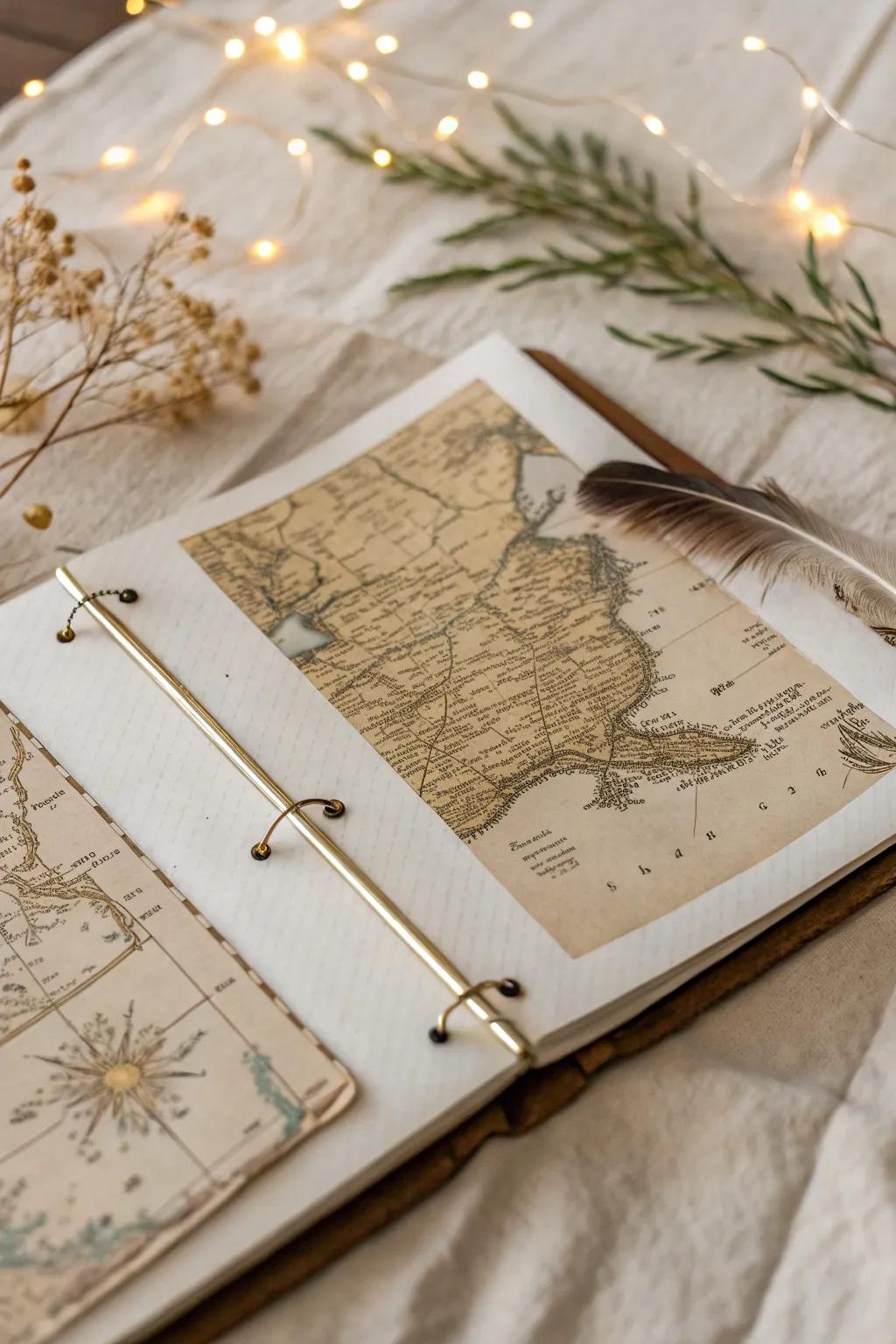Chart Your Memories: Design captivating scrapbook pages incorporating vintage maps as your setting.