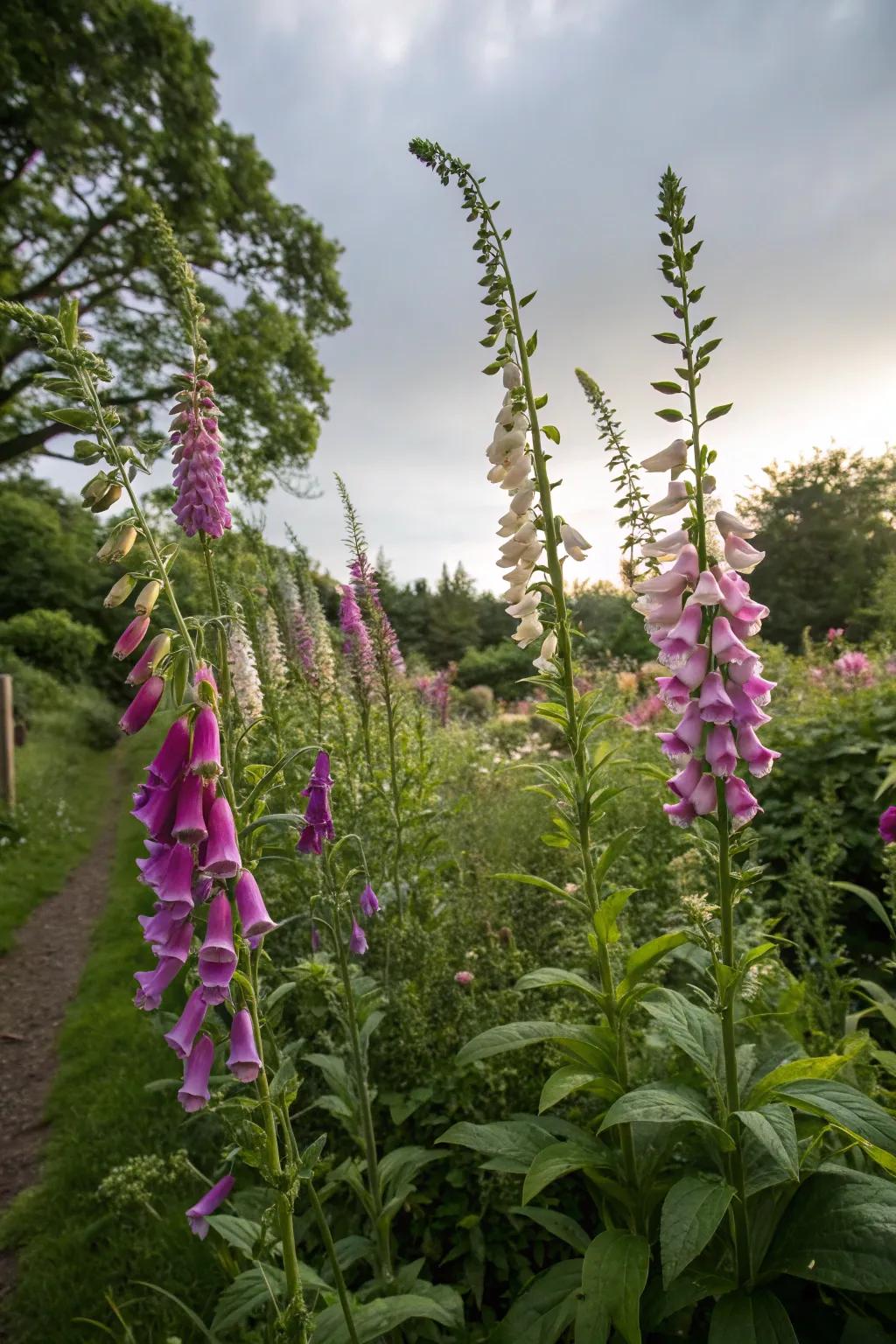 Foxglove providing vertical allure in shaded settings.