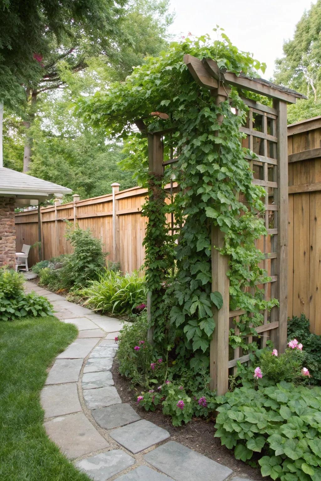 Frames offer privacy and a vertical green element.