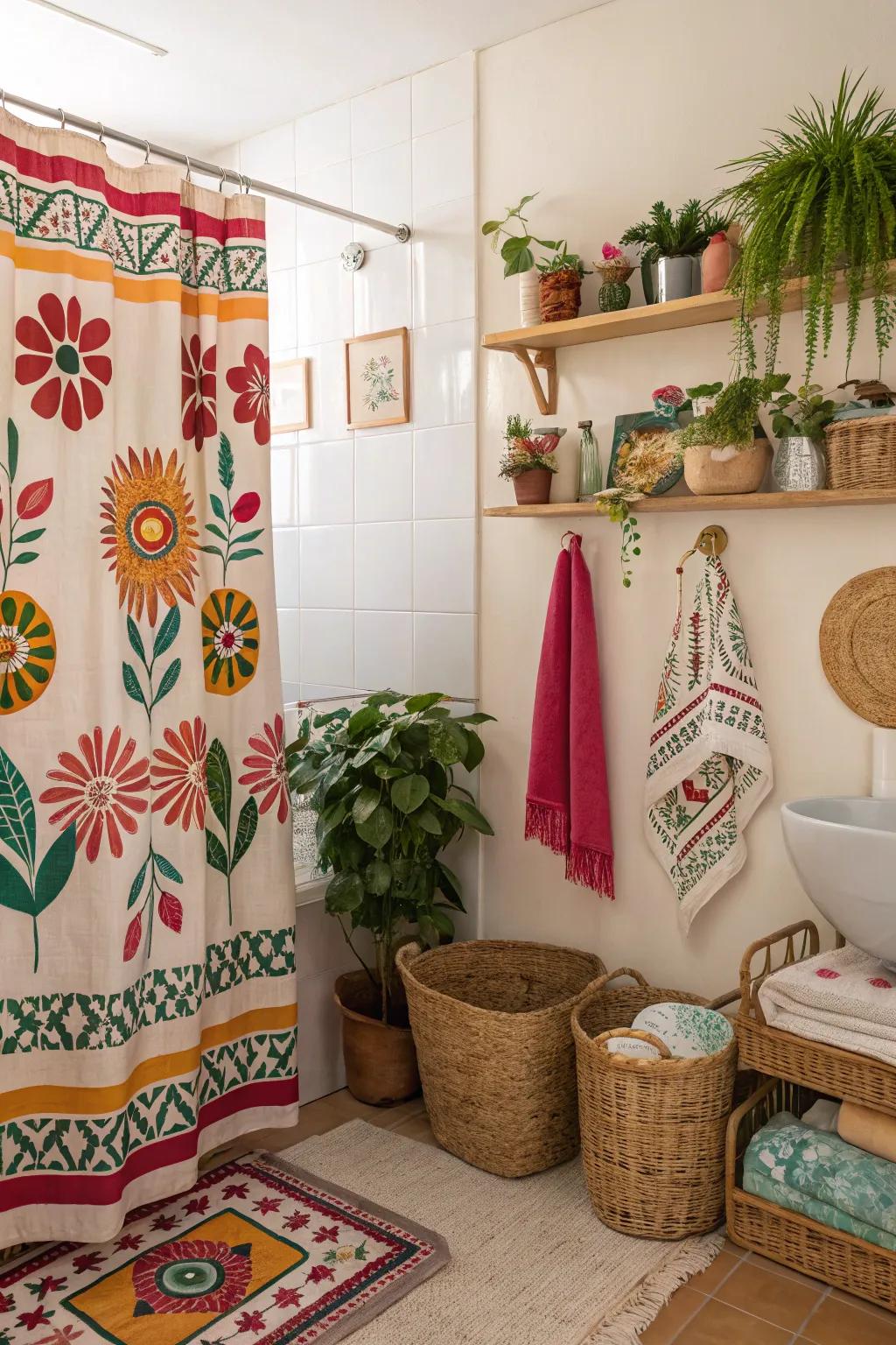 Free-spirited patterns bring vibrancy and personality to any bathroom.
