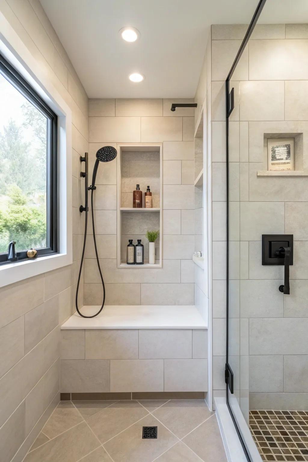 Soft hues create a modern sophistication in a shower recess