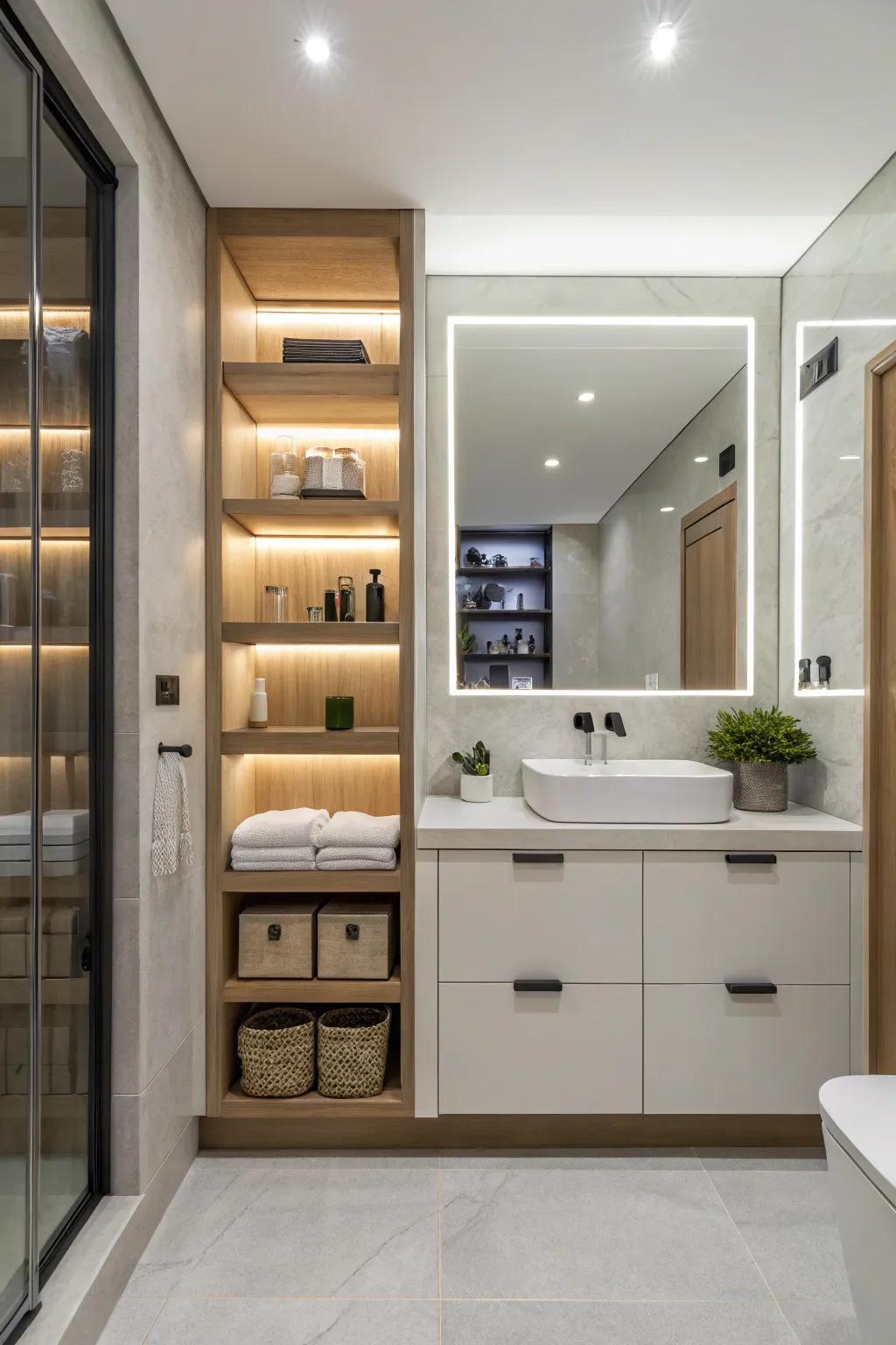 Creative storage options for a clutter-free bathroom.