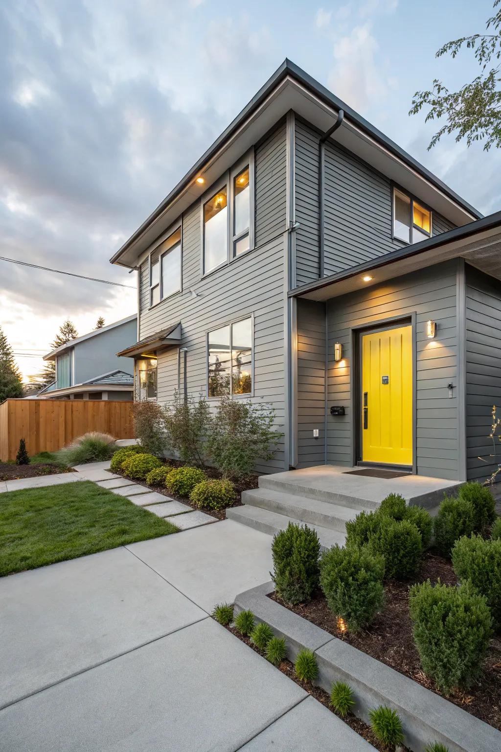 Sophisticated ash siding with a burst of color for contemporary appeal.
