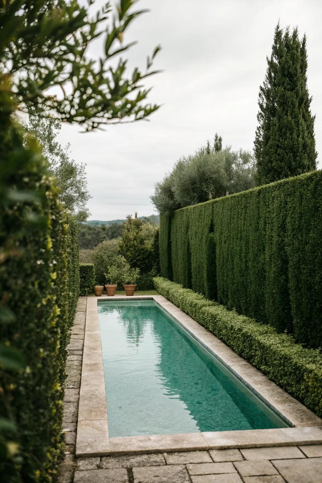 Shrubbery offers privacy and a full, natural backdrop.