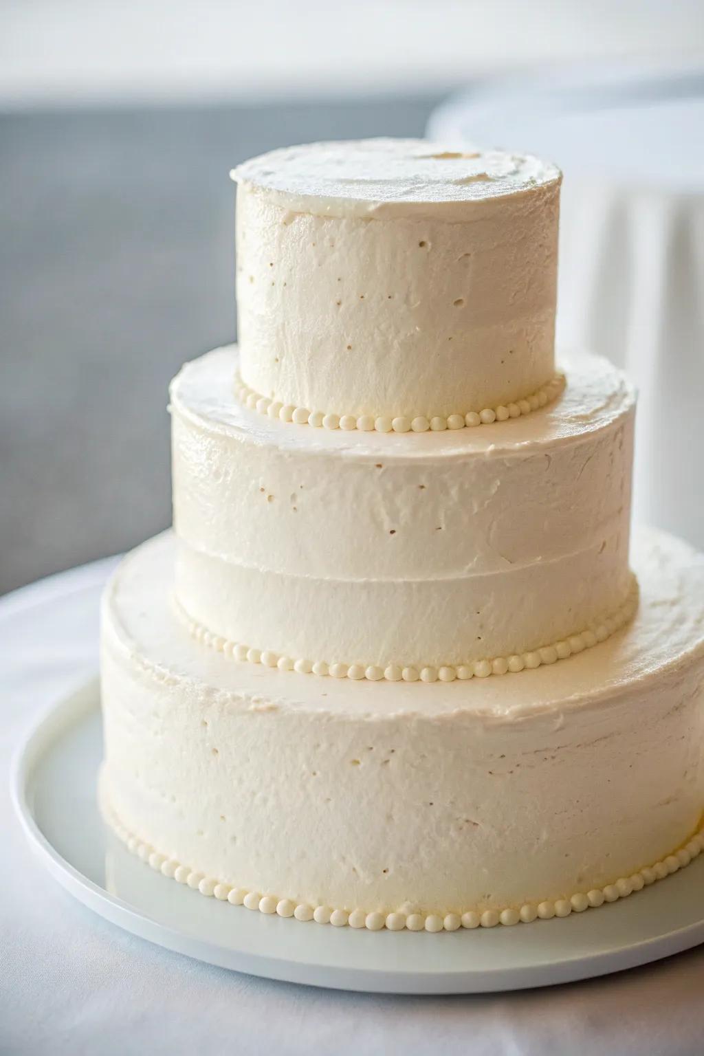 A multi-tiered wedding cake that is both clean and sophisticated.