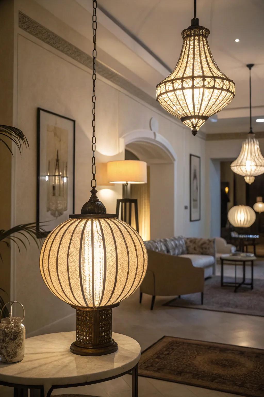 A room made better by classy lighting fixtures.