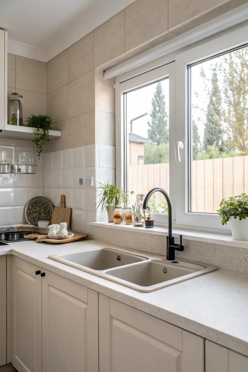 Simplistic style brings simplicity and calm to the cooking area.