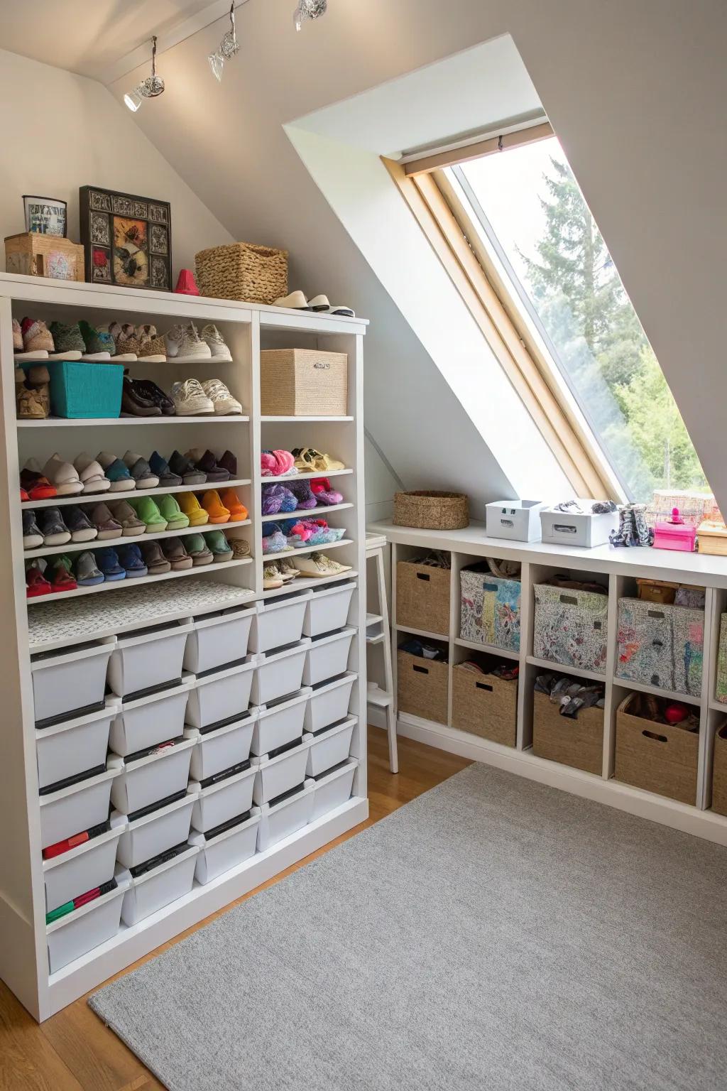 DIY projects can provide unique storage solutions for slanted areas.