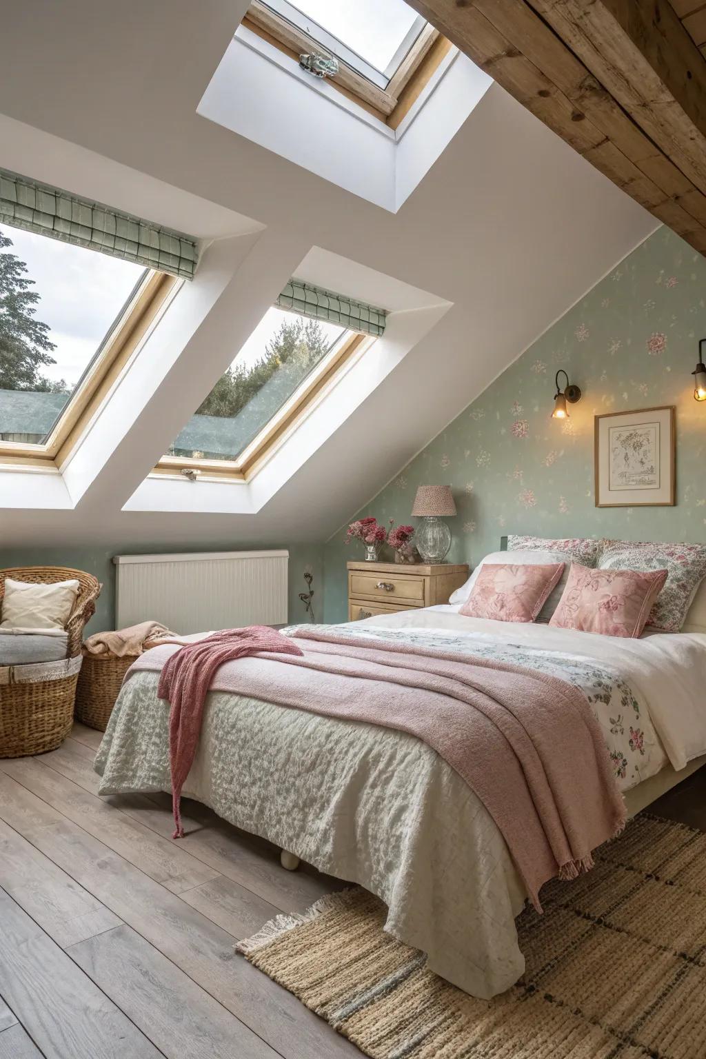 Skylights brighten the room with natural light.