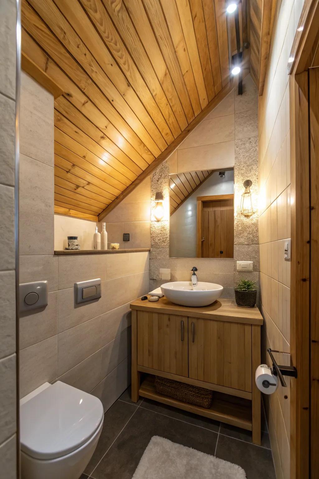 The beauty of the timber ceiling is highlighted by the integrated illumination.