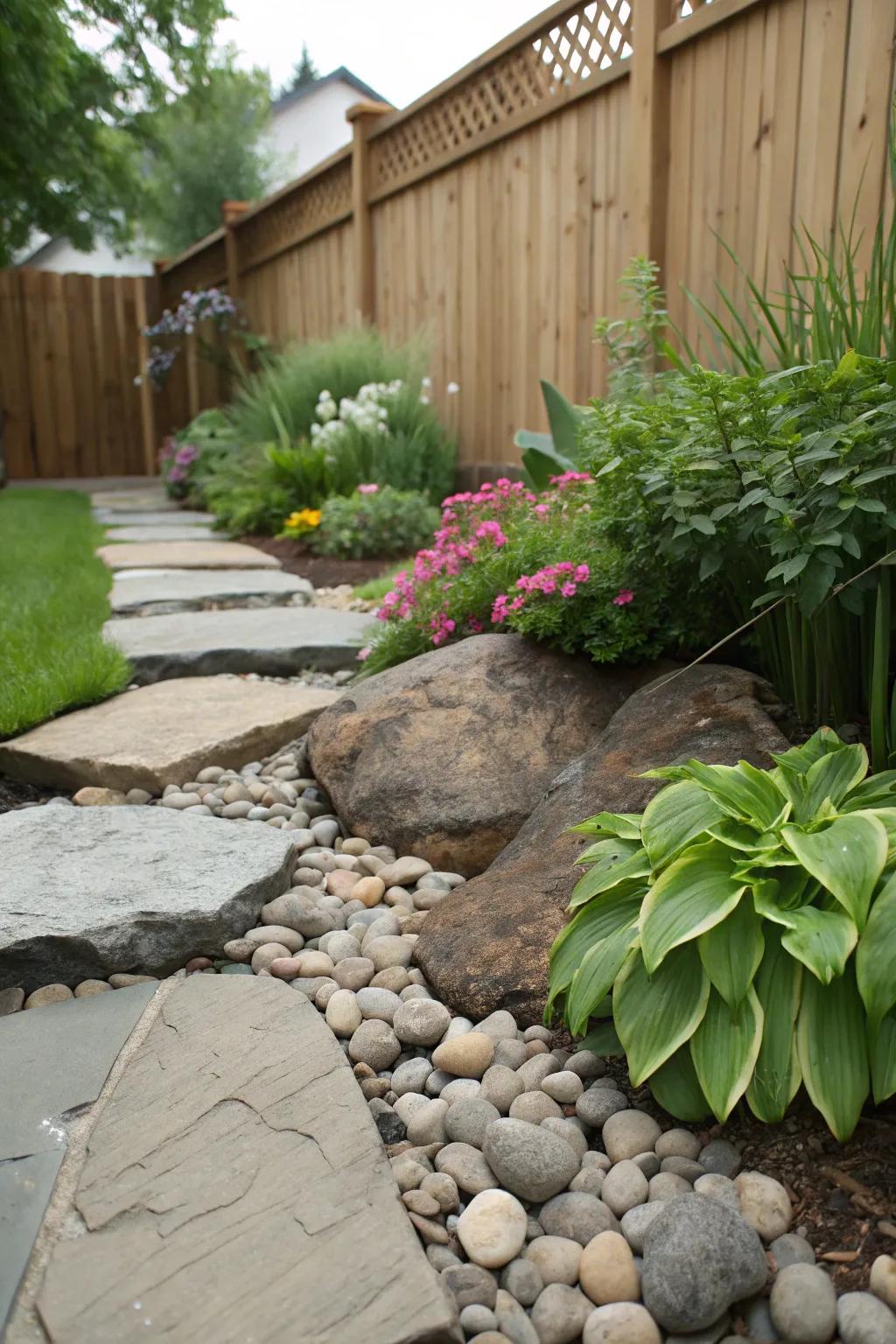 This stone garden gains depth from a variety of rock surfaces.