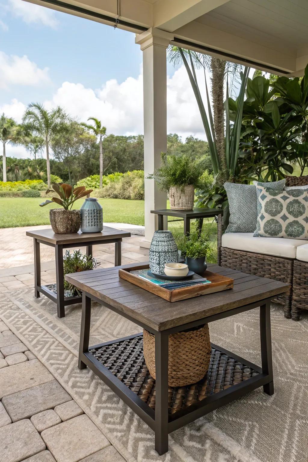 Small tables enhance convenience and allure within your lanai arrangement.