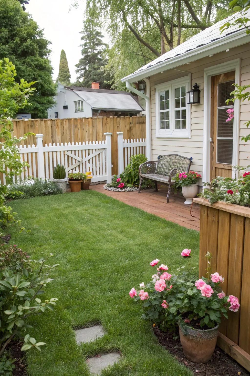 A small turf section adds a hint of classic greenery to limited spaces.