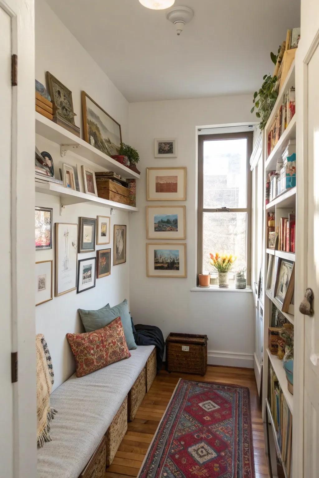 Wall space is ideal for showing off art and adding storage.