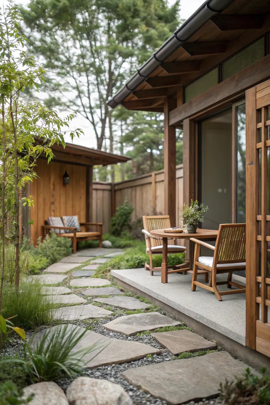A small patio beautifully merging natural elements for a timeless look.