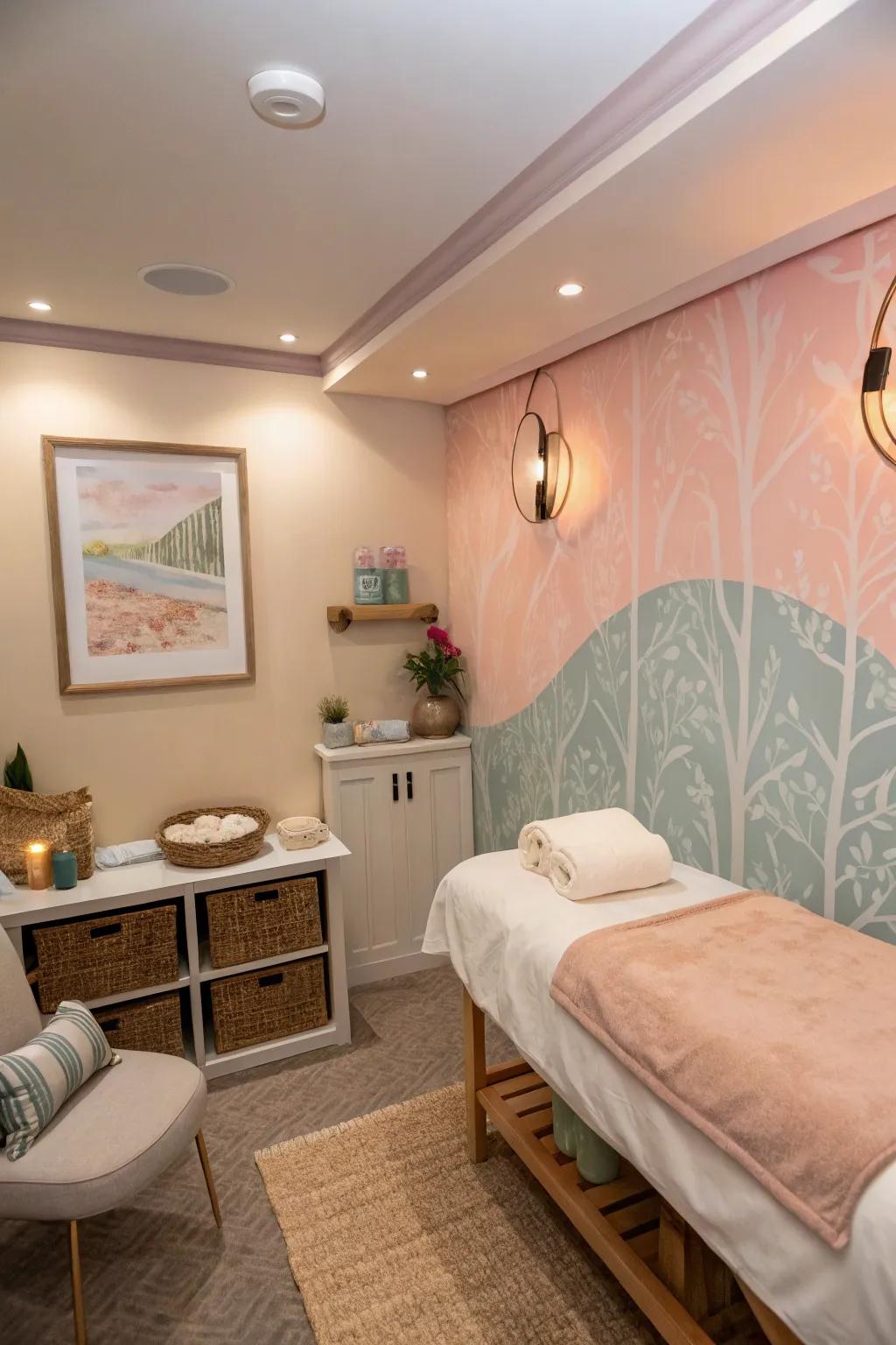 Highlight wall with soft colors in a spa space