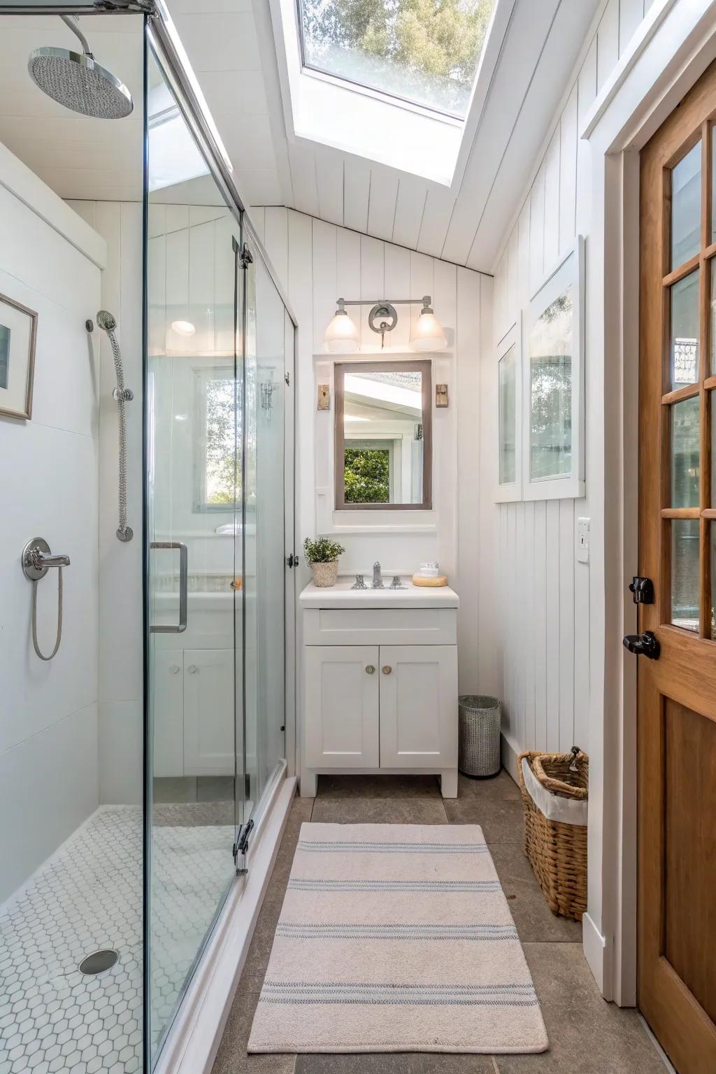 Glass doors sustain a breezy and expansive atmosphere.