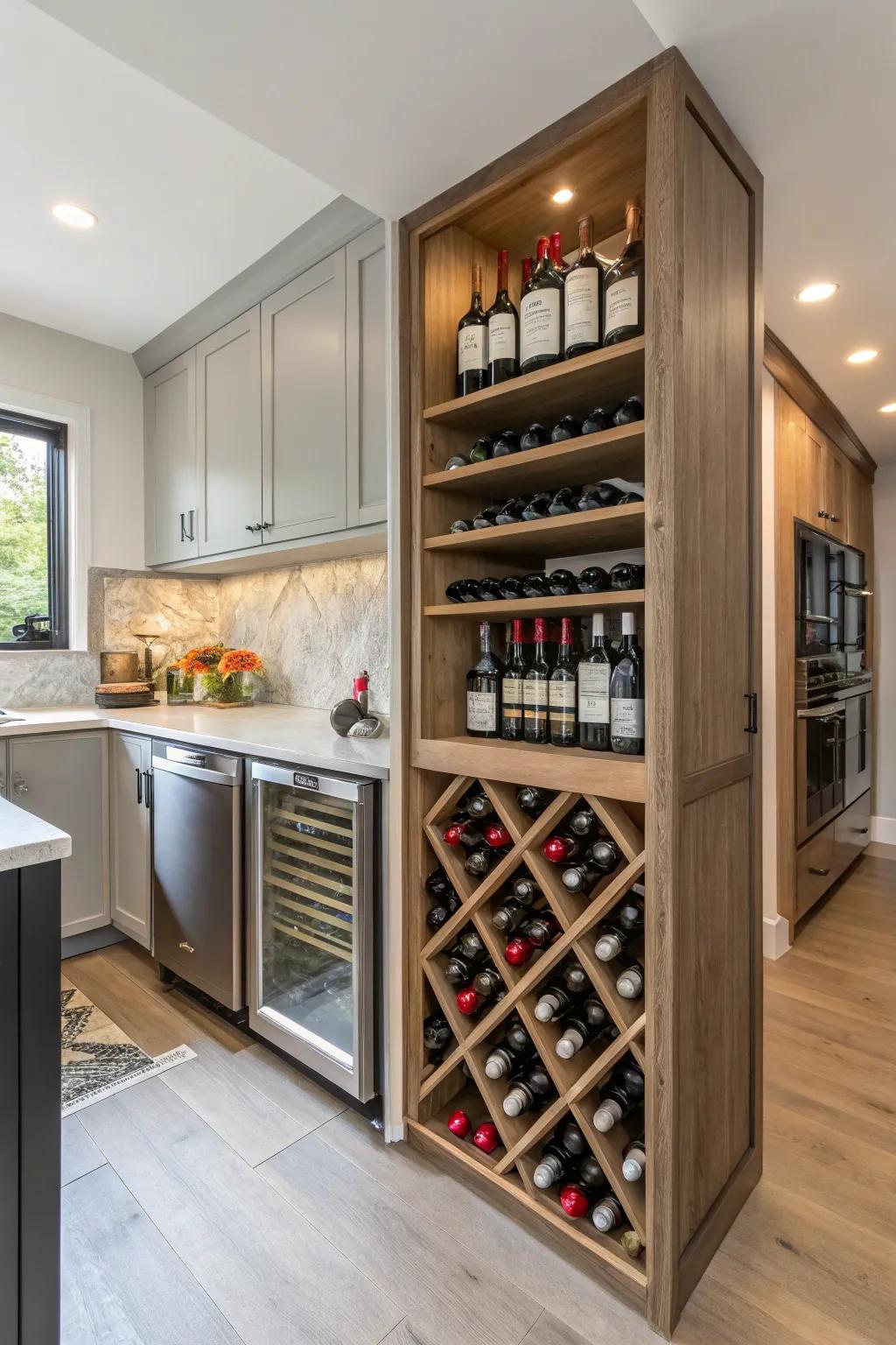 Redesign a culinary space angle into a handy wine alcove.