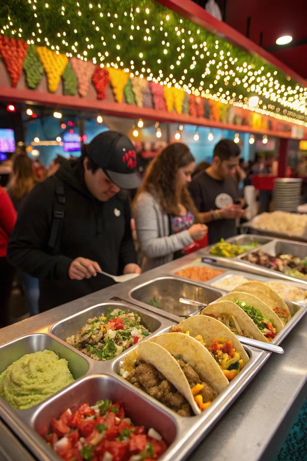 An inviting taco assembly area is prepared for visitors to create their flavorful blends.