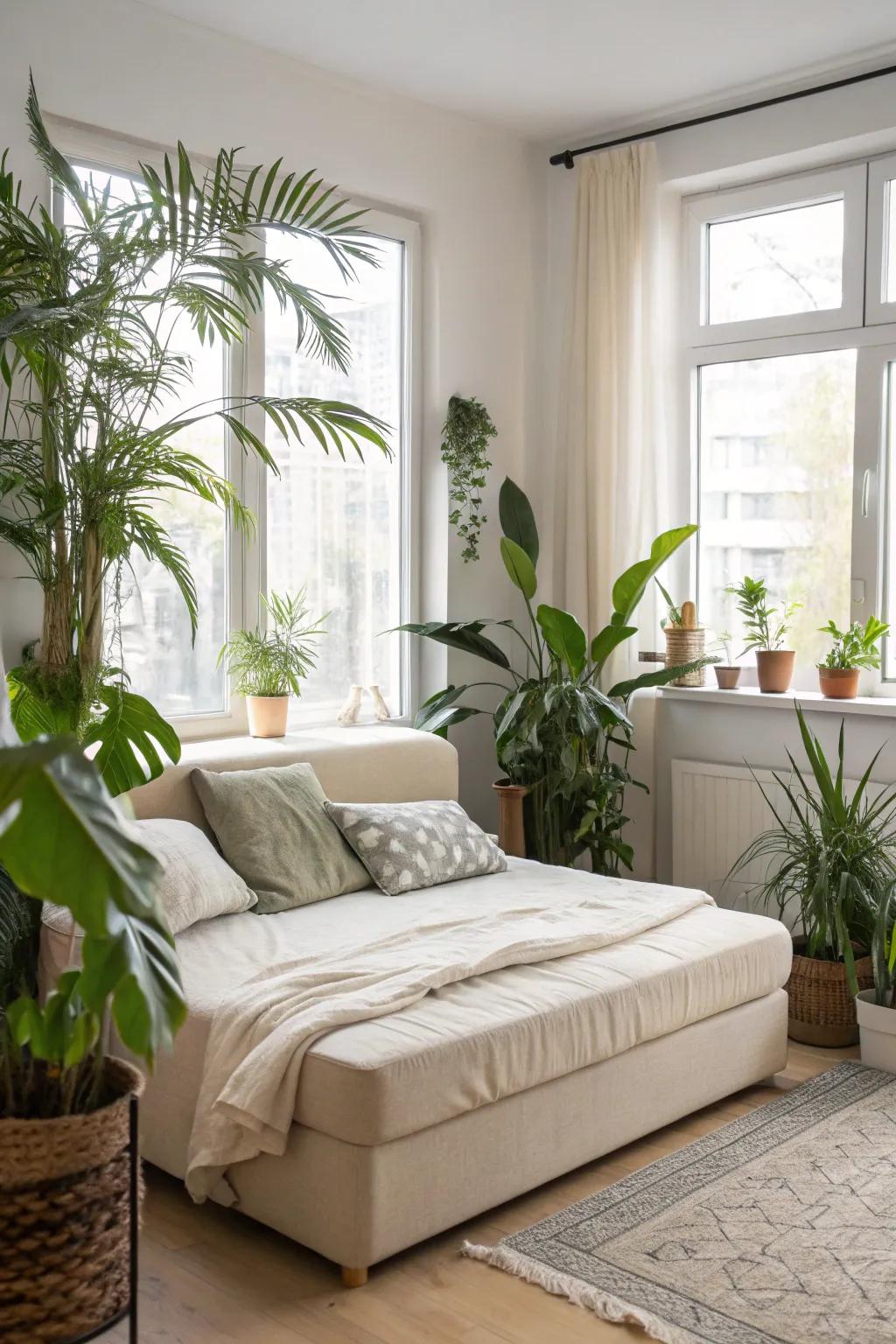 Plants add a fresh vibe and liveliness to your room.