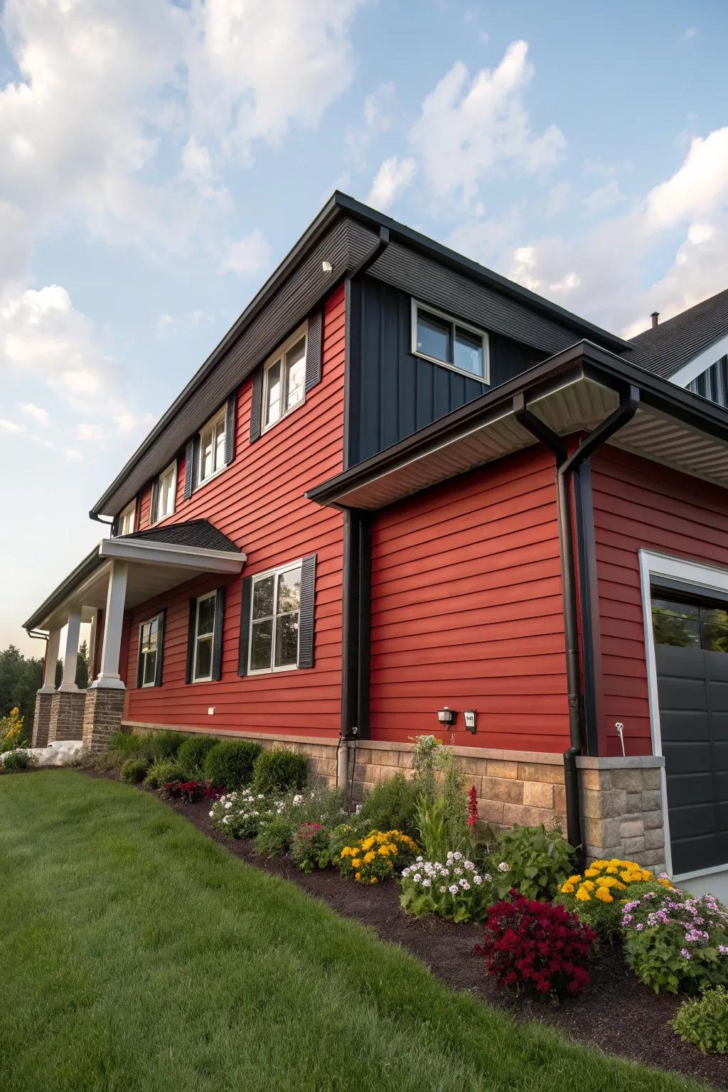Red and black create a bold, eye-catching exterior design.