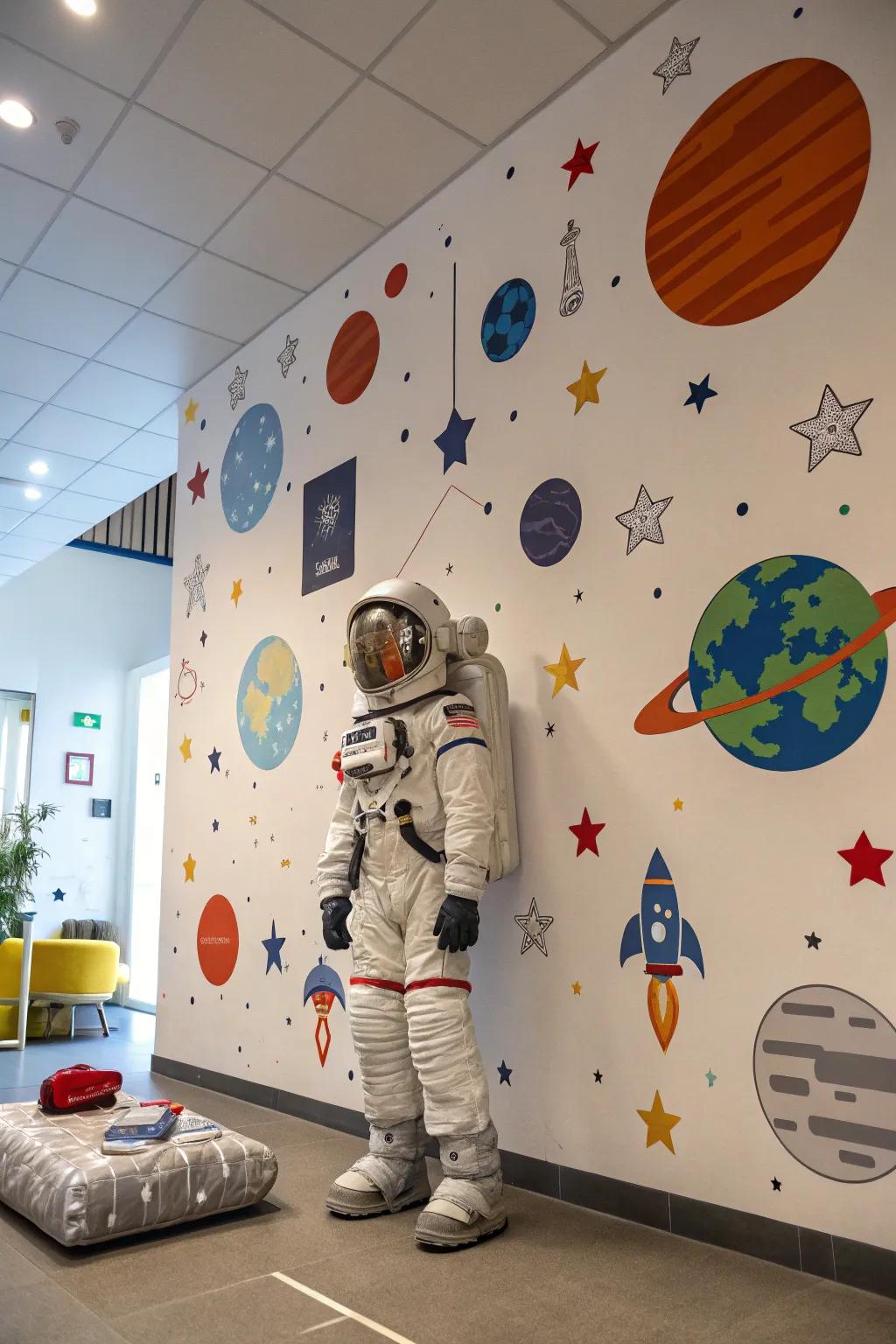 Cosmonaut decorations ignite creativity and escapade.