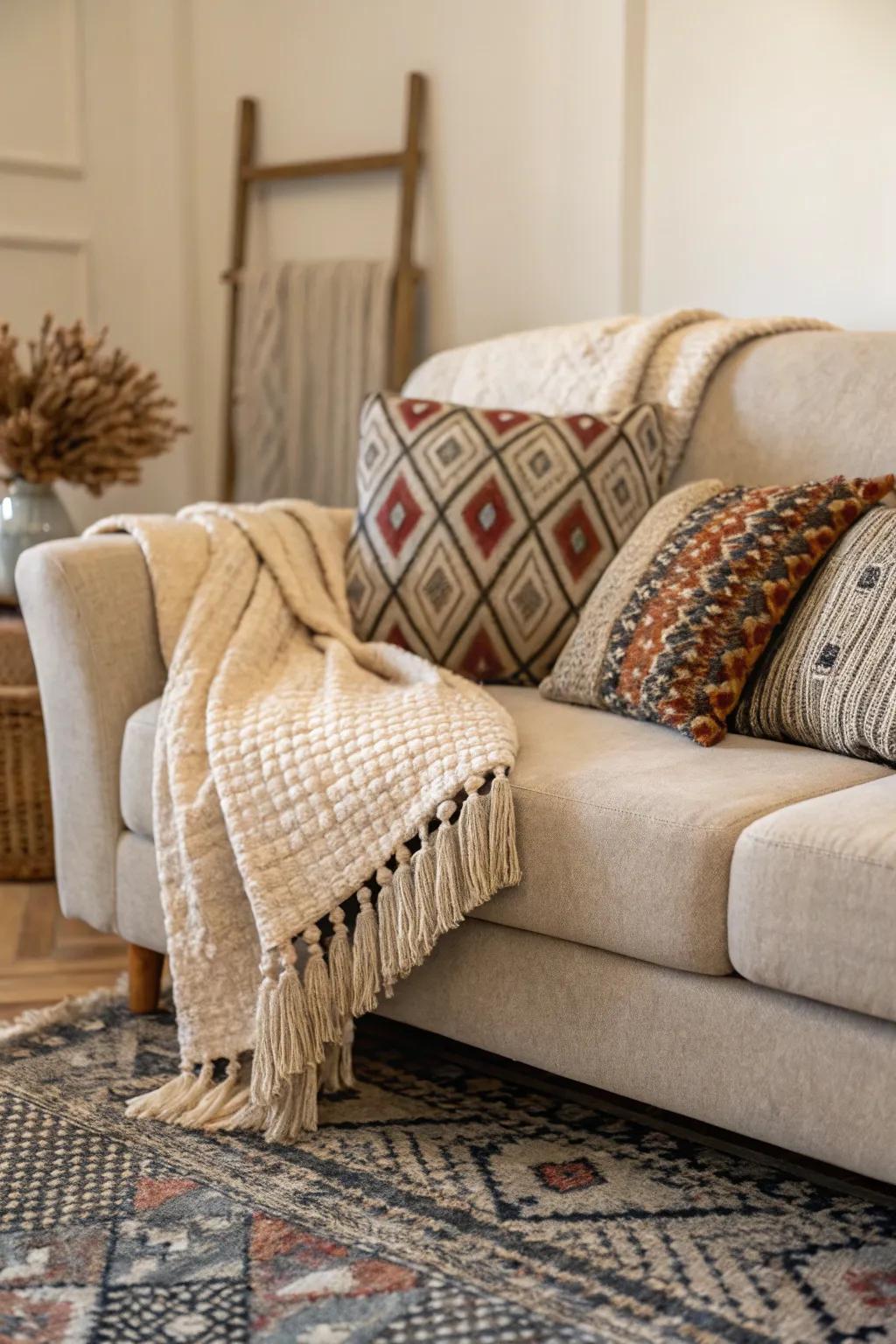Weaved textiles contribute dimension and warmth to any space.
