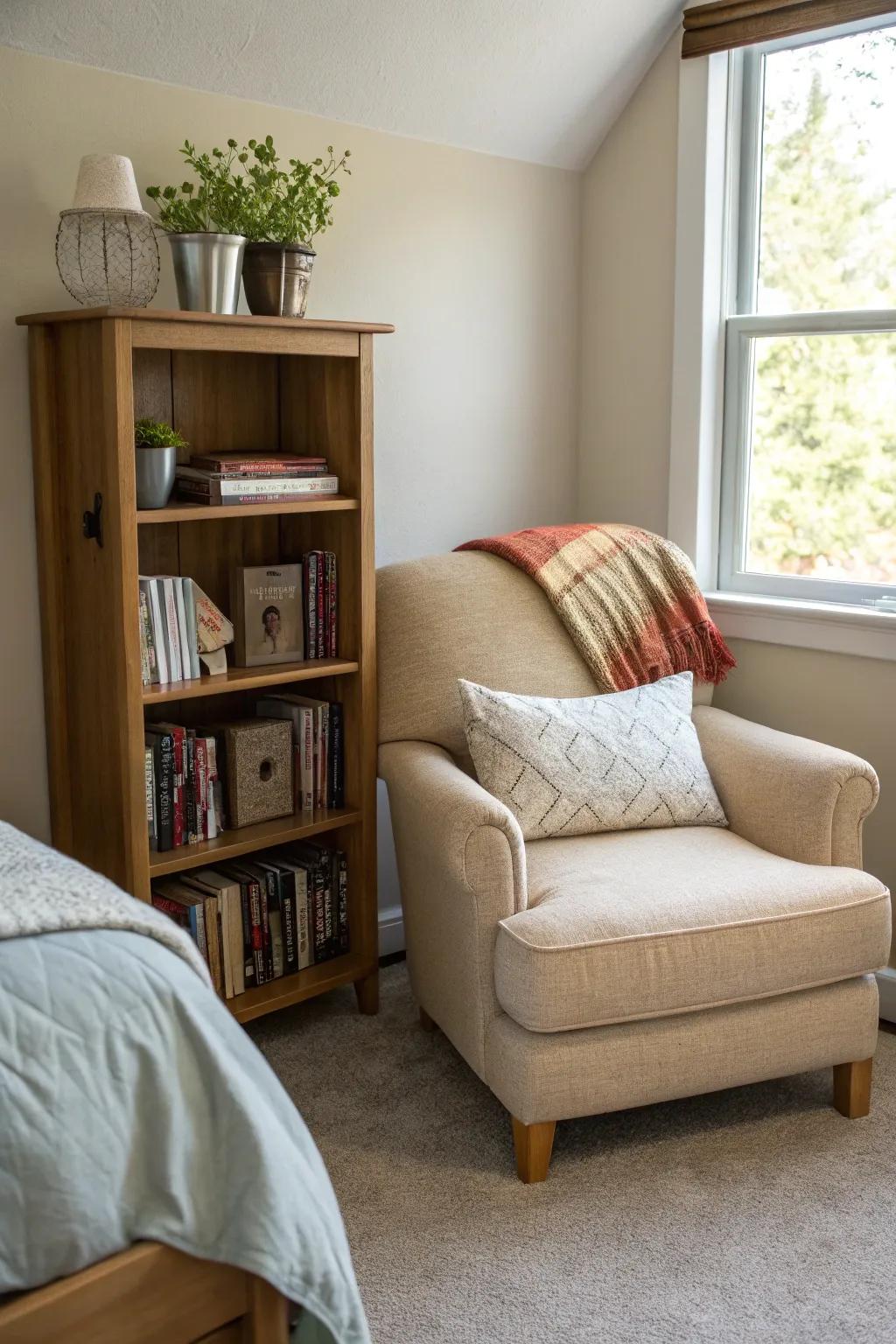 A relaxation zone entices you to unwind with a good book or meditation.