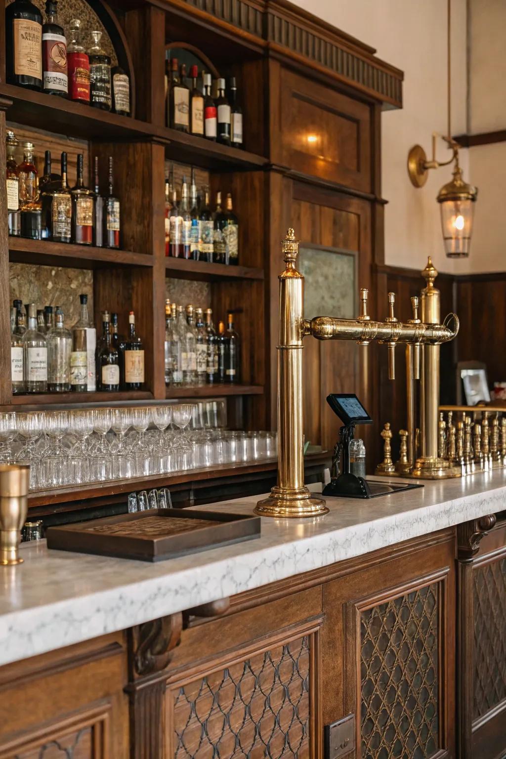 A vintage bar setup is at the heart of any speakeasy-inspired area.